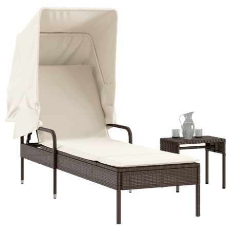 Lounger with hood and brown synthetic rattan table by vidaXL, Loungers - Ref: Foro24-368198, Price: 225,01 €, Discount: %