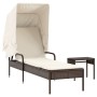 Lounger with hood and brown synthetic rattan table by vidaXL, Loungers - Ref: Foro24-368198, Price: 225,01 €, Discount: %