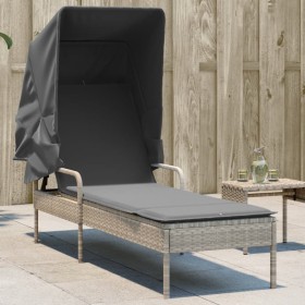 Sun lounger with light gray synthetic rattan hood by vidaXL, Loungers - Ref: Foro24-368193, Price: 212,99 €, Discount: %