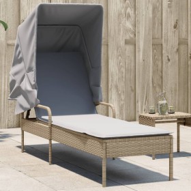 Sun lounger with beige synthetic rattan hood by vidaXL, Loungers - Ref: Foro24-368191, Price: 210,54 €, Discount: %