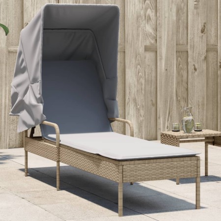 Sonnenliege mit beigem synthetischem Rattanverdeck von vidaXL, Liegen - Ref: Foro24-368191, Preis: 210,99 €, Rabatt: %