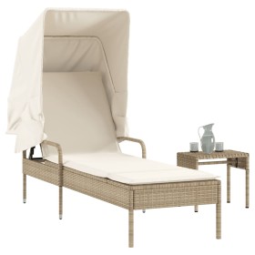 Lounger with hood and beige synthetic rattan table by vidaXL, Loungers - Ref: Foro24-368201, Price: 224,99 €, Discount: %