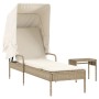 Liege mit Verdeck und beigem Synthetik-Rattan-Tisch von vidaXL, Liegen - Ref: Foro24-368201, Preis: 225,01 €, Rabatt: %