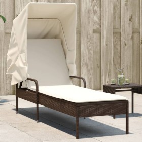 Sun lounger with brown synthetic rattan canopy by vidaXL, Loungers - Ref: Foro24-368189, Price: 210,99 €, Discount: %