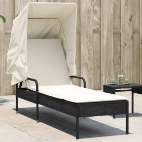 Sun lounger with black synthetic rattan hood by vidaXL, Loungers - Ref: Foro24-368188, Price: 204,54 €, Discount: %