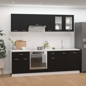 8-piece engineered wood kitchen furniture set in black by vidaXL, Kitchen cabinets - Ref: Foro24-3067648, Price: 520,59 €, Di...