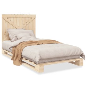 Bed frame with solid pine wood headboard 100x200 cm by vidaXL, Beds and slatted bases - Ref: Foro24-3281569, Price: 133,99 €,...