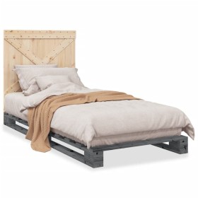 Gray pine wood bed frame with headboard 90x200 cm by vidaXL, Beds and slatted bases - Ref: Foro24-3281580, Price: 138,99 €, D...