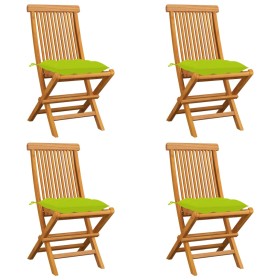 Garden chairs 4 units with bright green teak wood cushions by vidaXL, Garden chairs - Ref: Foro24-3062594, Price: 266,60 €, D...