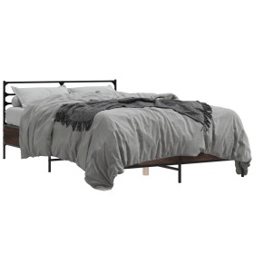 Oak brown metal engineered wood bed frame 120x200 cm by vidaXL, Beds and slatted bases - Ref: Foro24-3280041, Price: 141,99 €...