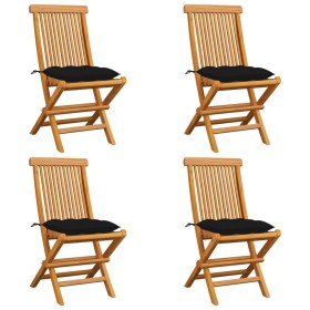 Garden chairs 4 units solid teak wood with black cushions by vidaXL, Garden chairs - Ref: Foro24-3062590, Price: 266,60 €, Di...