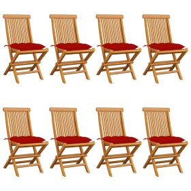 Garden chairs 8 units solid teak with red cushions by vidaXL, Garden chairs - Ref: Foro24-3072938, Price: 514,99 €, Discount: %