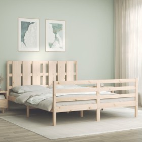 Double bed frame with solid wood headboard by vidaXL, Beds and slatted bases - Ref: Foro24-3194121, Price: 153,99 €, Discount: %