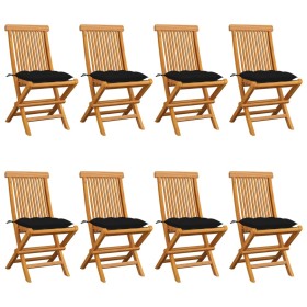 Garden chairs 8 units teak wood with black cushions by vidaXL, Garden chairs - Ref: Foro24-3072939, Price: 513,92 €, Discount: %