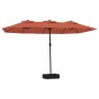 Sombrilla doble con luces LED color terracota 449x245 cm de vidaXL, Sombrillas - Ref: Foro24-362958, Precio: 190,18 €, Descue...