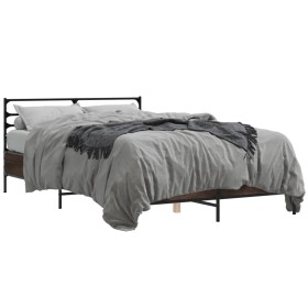 Engineered wood bed frame oak brown metal 120x190 cm by vidaXL, Beds and slatted bases - Ref: Foro24-3280071, Price: 138,99 €...