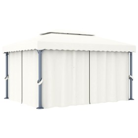 Cenador con cortina blanco crema aluminio 4x3 m de vidaXL, Carpas y cenadores - Ref: Foro24-3053375, Precio: 497,99 €, Descue...