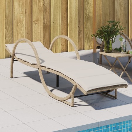 Lounger with beige synthetic rattan cushion 60x199x42 cm by vidaXL, Loungers - Ref: Foro24-368260, Price: 156,99 €, Discount: %