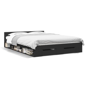 Cama con cajones madera de ingeniería negro 120x190 cm de vidaXL, Camas y somieres - Ref: Foro24-3280777, Precio: 173,99 €, D...