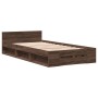 Oak brown engineered wood bed with drawer 100x200 cm by vidaXL, Beds and slatted bases - Ref: Foro24-3280796, Price: 148,24 €...