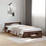 Oak brown engineered wood bed with drawer 100x200 cm by vidaXL, Beds and slatted bases - Ref: Foro24-3280796, Price: 148,24 €...