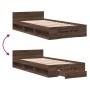 Oak brown engineered wood bed with drawer 100x200 cm by vidaXL, Beds and slatted bases - Ref: Foro24-3280796, Price: 148,24 €...