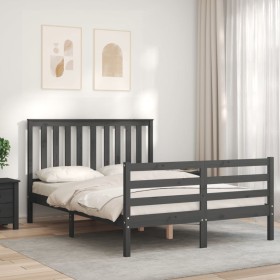 Estructura cama de matrimonio con cabecero madera maciza gris de vidaXL, Camas y somieres - Ref: Foro24-3194223, Precio: 178,...