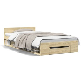 Sonoma oak engineered wood bed with drawer 75x190 cm by vidaXL, Beds and slatted bases - Ref: Foro24-3280806, Price: 127,38 €...