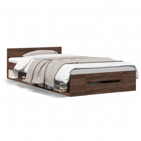 Oak brown engineered wood bed with drawer 75x190 cm by vidaXL, Beds and slatted bases - Ref: Foro24-3280810, Price: 131,99 €,...