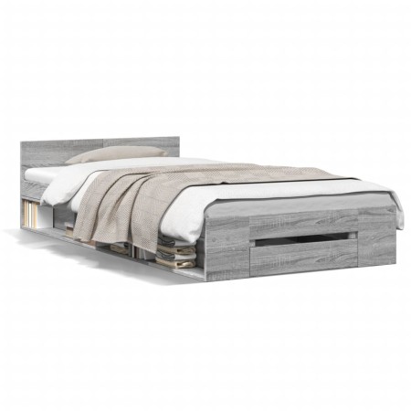 Sonoma gray engineered wood bed with drawer 100x200 cm by vidaXL, Beds and slatted bases - Ref: Foro24-3280795, Price: 146,99...