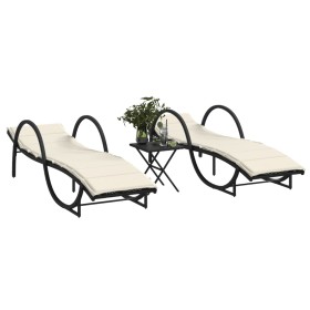 Sonnenliegen mit Tisch 2 Einheiten aus schwarzem synthetischem Rattan von vidaXL, Liegen - Ref: Foro24-368263, Preis: 286,27 ...