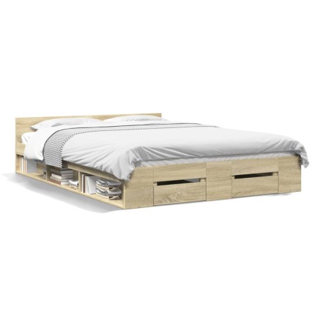 Sonoma oak engineered wood bed with drawers 120x190 cm by vidaXL, Beds and slatted bases - Ref: Foro24-3280778, Price: 166,83...