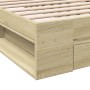 Sonoma oak engineered wood bed with drawer 90x200 cm by vidaXL, Beds and slatted bases - Ref: Foro24-3280799, Price: 140,12 €...