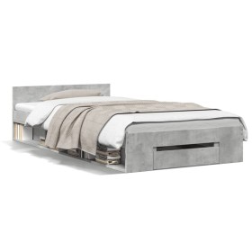 Cama con cajón madera de ingeniería gris hormigón 90x200 cm de vidaXL, Camas y somieres - Ref: Foro24-3280800, Precio: 139,99...