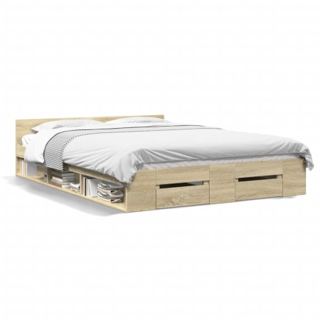 Cama con cajones madera ingeniería roble Sonoma 135x190 cm de vidaXL, Camas y somieres - Ref: Foro24-3280771, Precio: 163,99 ...