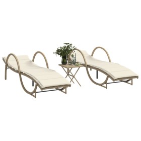 Tumbonas con mesita 2 unidades ratán sintético beige de vidaXL, Tumbonas - Ref: Foro24-368266, Precio: 292,99 €, Descuento: %