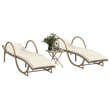 Sun loungers with table 2 units beige synthetic rattan by vidaXL, Loungers - Ref: Foro24-368266, Price: 292,30 €, Discount: %