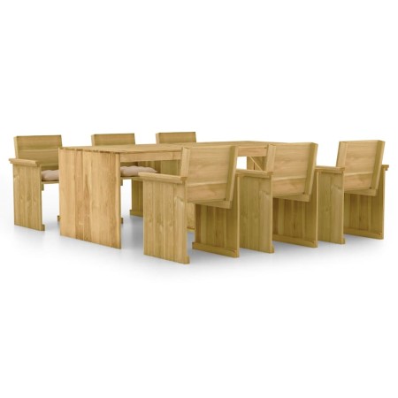 7-piece garden dining table with impregnated pine wood cushions by vidaXL, Garden sets - Ref: Foro24-3065732, Price: 683,90 €...