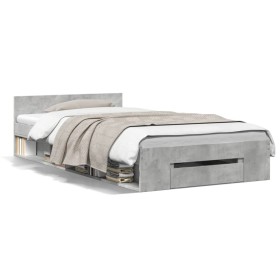 Cama con cajón madera ingeniería gris hormigón 100x200 cm de vidaXL, Camas y somieres - Ref: Foro24-3280793, Precio: 141,99 €...