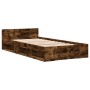 Smoked oak engineered wood bed with drawer 90x200 cm by vidaXL, Beds and slatted bases - Ref: Foro24-3280801, Price: 140,12 €...