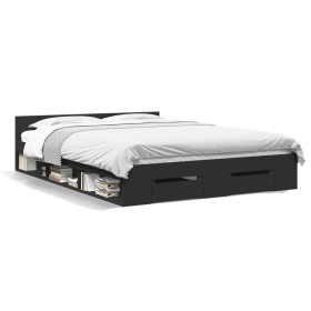 Cama con cajones madera de ingeniería negro 135x190 cm de vidaXL, Camas y somieres - Ref: Foro24-3280770, Precio: 167,99 €, D...