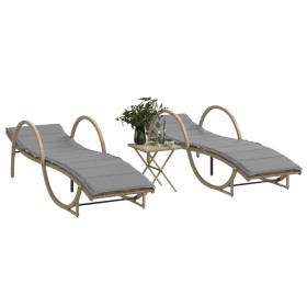 Sun loungers with side table, 2 units, synthetic beige rattan by vidaXL, Loungers - Ref: Foro24-368267, Price: 292,99 €, Disc...