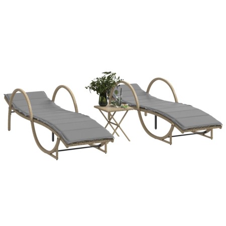 Sun loungers with side table, 2 units, synthetic beige rattan by vidaXL, Loungers - Ref: Foro24-368267, Price: 292,30 €, Disc...