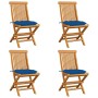 Garden chairs 4 pcs solid teak wood with blue cushions by vidaXL, Garden chairs - Ref: Foro24-3062593, Price: 259,99 €, Disco...