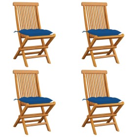 Garden chairs 4 pcs solid teak wood with blue cushions by vidaXL, Garden chairs - Ref: Foro24-3062593, Price: 259,99 €, Disco...