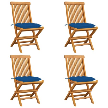 Garden chairs 4 pcs solid teak wood with blue cushions by vidaXL, Garden chairs - Ref: Foro24-3062593, Price: 259,99 €, Disco...