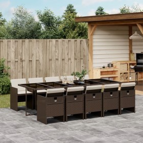 Garten-Essgruppe 11-teilig und braune synthetische Rattankissen von vidaXL, Gartensets - Ref: Foro24-3277700, Preis: 920,99 €...