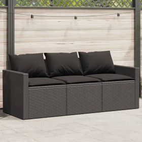 3-Sitzer-Gartensofa mit schwarzen synthetischen Rattankissen von vidaXL, Outdoor-Sofas - Ref: Foro24-366341, Preis: 184,45 €,...