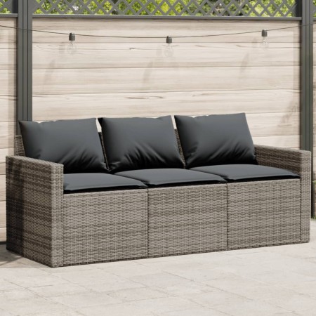 3-Sitzer-Gartensofa mit grauen synthetischen Rattankissen von vidaXL, Outdoor-Sofas - Ref: Foro24-366343, Preis: 203,72 €, Ra...