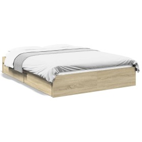 Cama con cajones madera ingeniería roble Sonoma 140x190 cm de vidaXL, Camas y somieres - Ref: Foro24-3280687, Precio: 178,23 ...